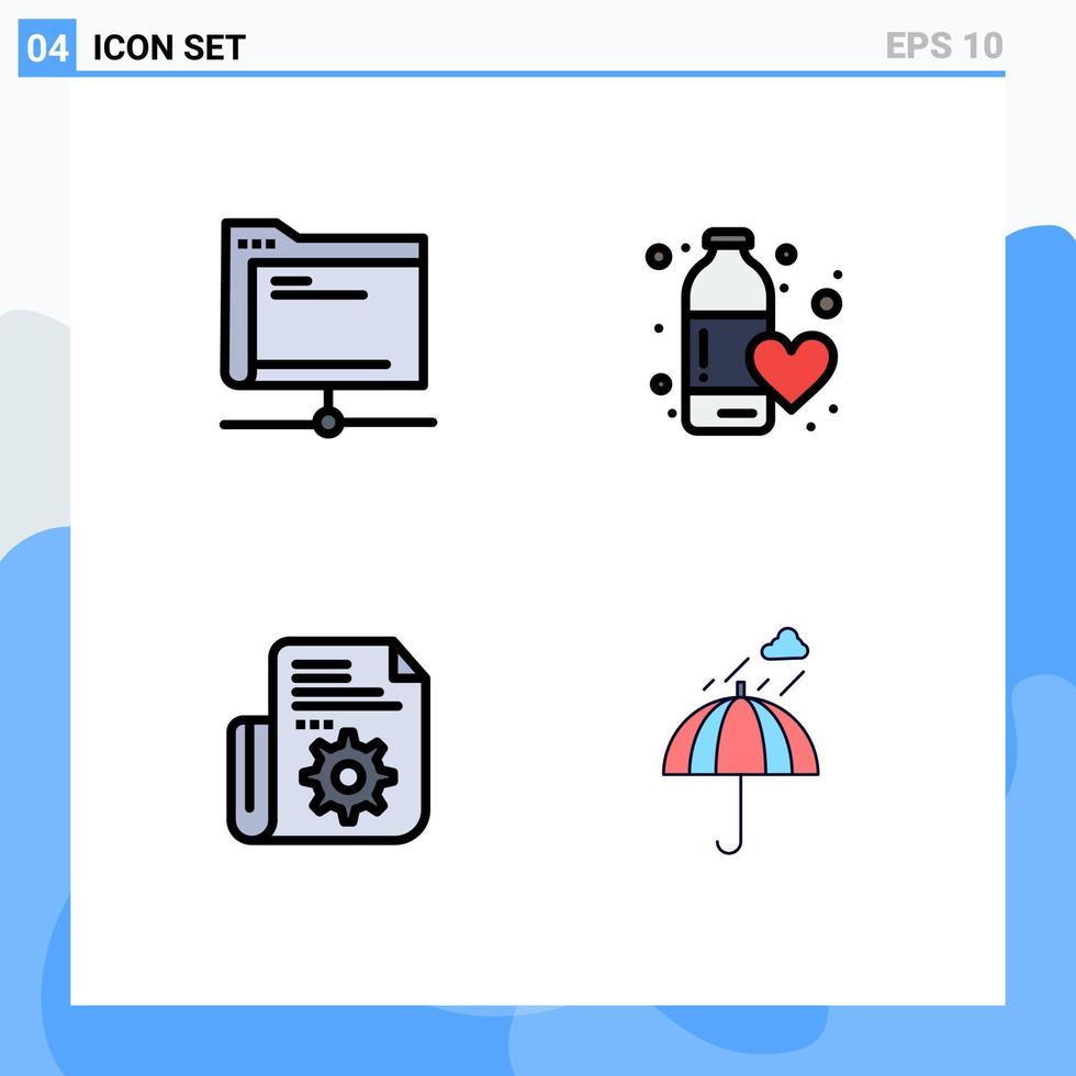 grupo de símbolos de ícone universal de 4 cores planas de linhas preenchidas modernas de dados, amor, pasta de saúde de aptidão remota, elementos de design de vetores editáveis