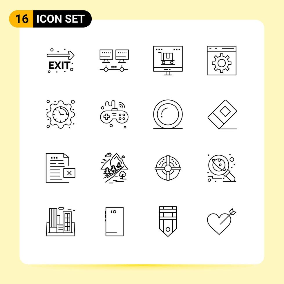 pacote de ícones vetoriais de estoque de 16 sinais e símbolos de linha para programação de relógio, desenvolvimento de negócios, codificação de elementos de design vetorial editáveis vetor