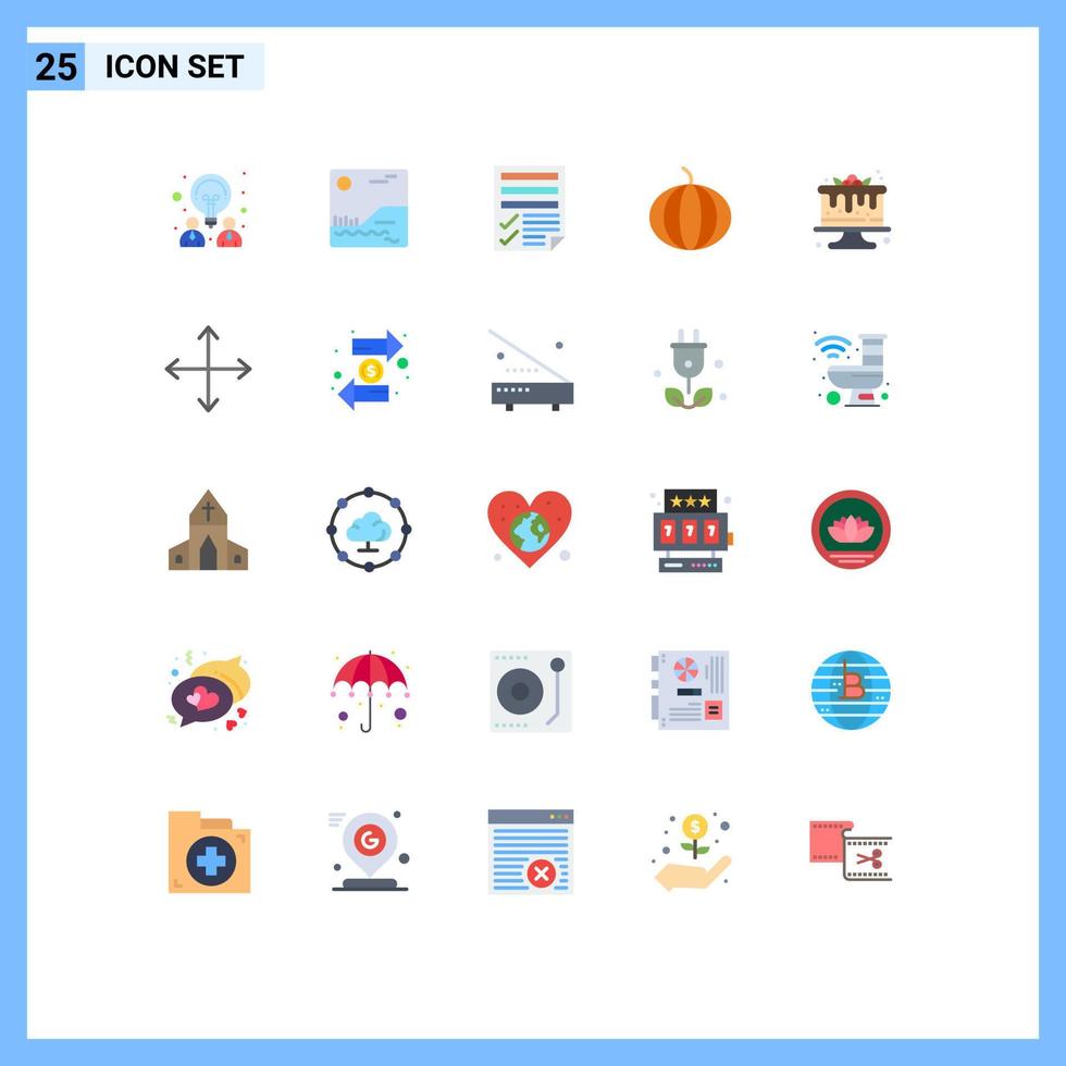 25 ícones criativos, sinais modernos e símbolos de doces, arquivo de sobremesa, bolo, abóbora, elementos de design vetoriais editáveis vetor