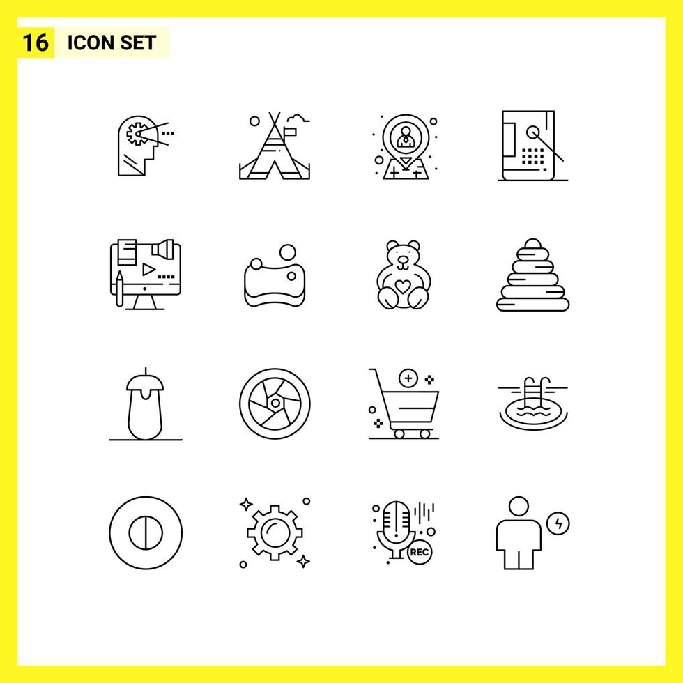 conjunto de 16 sinais de símbolos de ícones de interface do usuário modernos para recursos de codificação de funcionários de design de pintura elementos de design de vetores editáveis