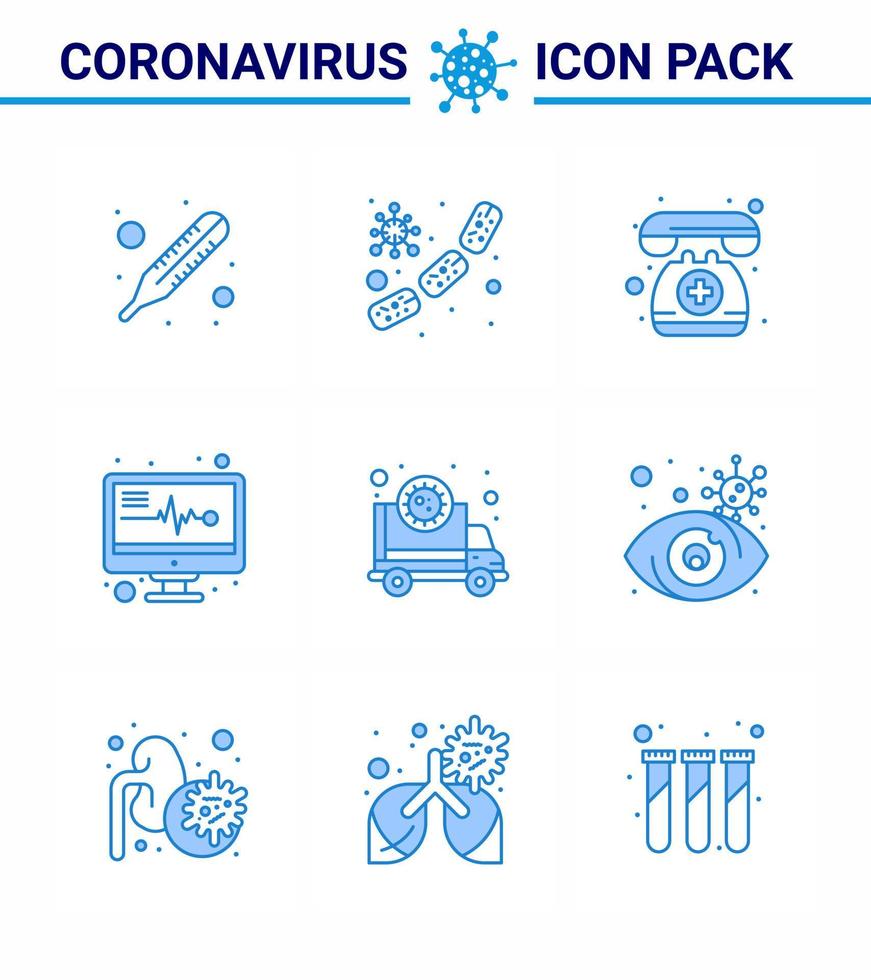 prevenção de vírus corona covid19 dicas para evitar lesões 9 ícone azul para apresentação ambulância pandêmica médico de plantão relatórios eletrônicos médicos coronavírus viral 2019nov doença vetor design el