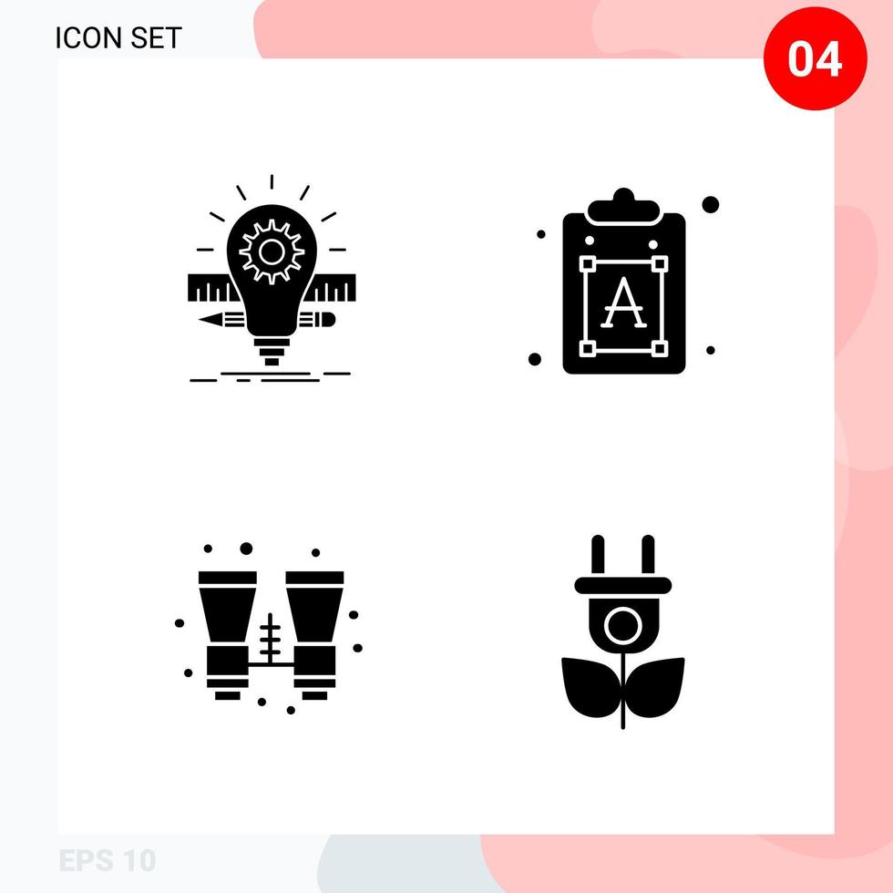 pacote vetorial de 4 ícones em pacote de glifos criativos de estilo sólido isolado em fundo branco para web e fundo de vetor de ícones pretos criativos móveis