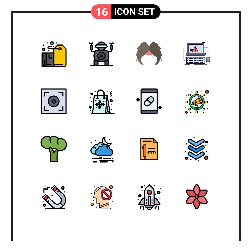 16 interface do usuário pacote de linhas preenchidas com cores planas de sinais e símbolos modernos de erro do sistema bigode crash men elementos de design de vetores criativos editáveis
