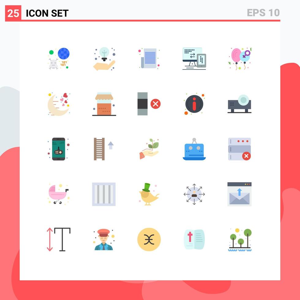 pacote de interface de usuário de 25 cores planas básicas de monitor de célula ideia criativa lista de texto de computador elementos de design de vetores editáveis