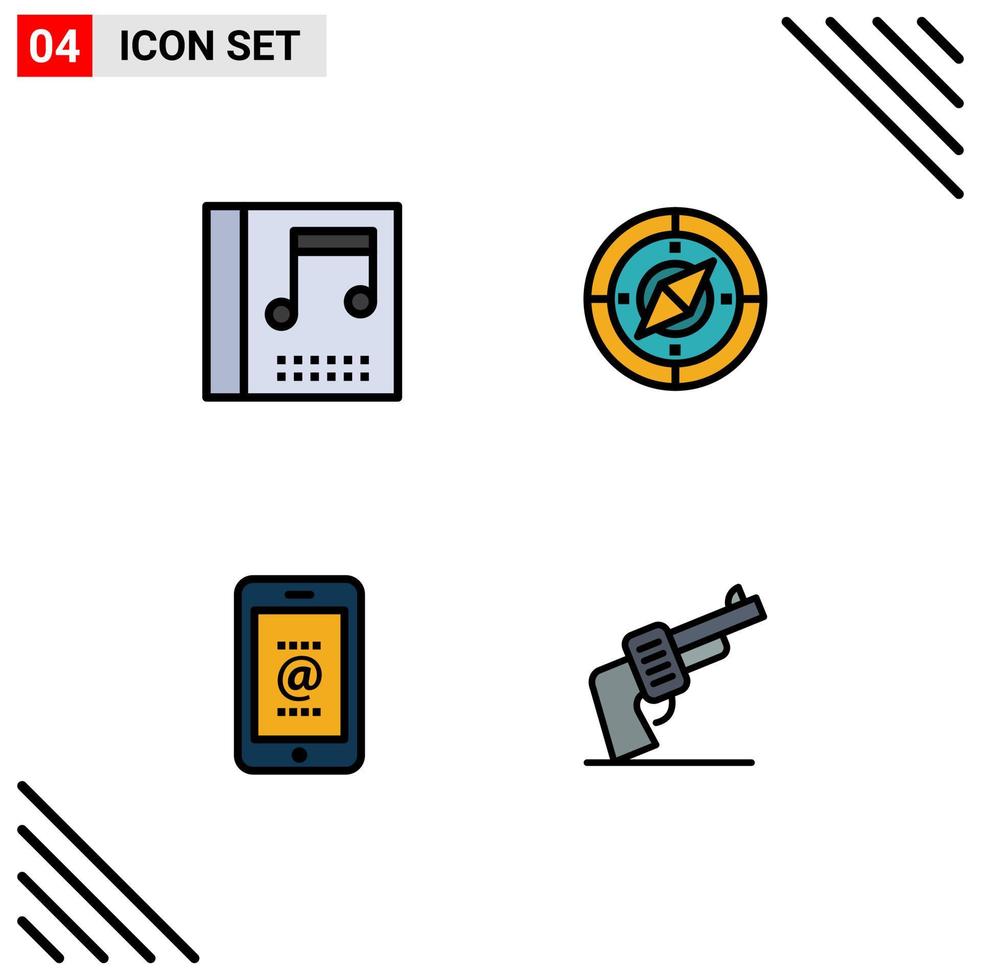 pacote de ícones vetoriais de estoque de 4 sinais e símbolos de linha para localização de navegação de id de álbum arma elementos de design de vetores editáveis