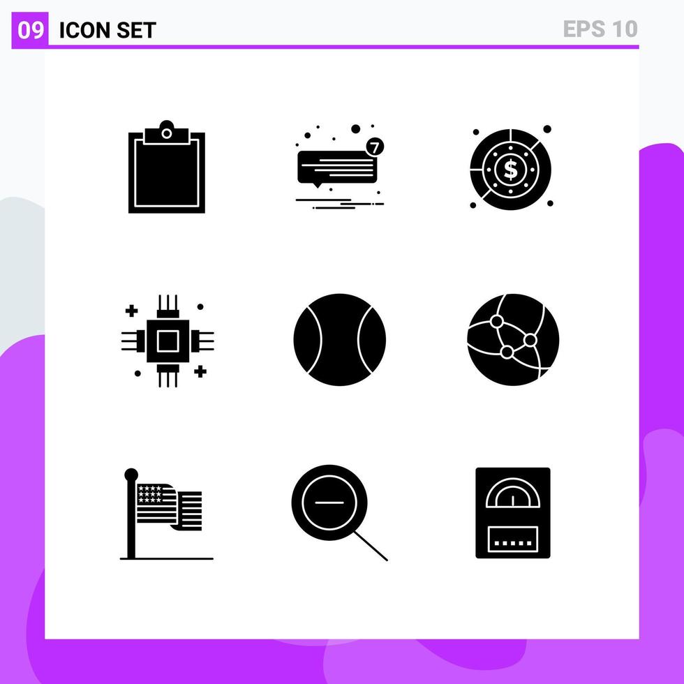 grupo de símbolos de ícones universais de 9 glifos sólidos modernos de equipamentos, dispositivos de orçamento elétrico, receita, elementos de design de vetores editáveis