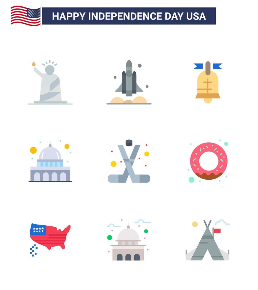 feliz dia da independência eua pacote de 9 apartamentos criativos de wisconsin madison transporte capitólio americano editável dia dos eua vetor elementos de design