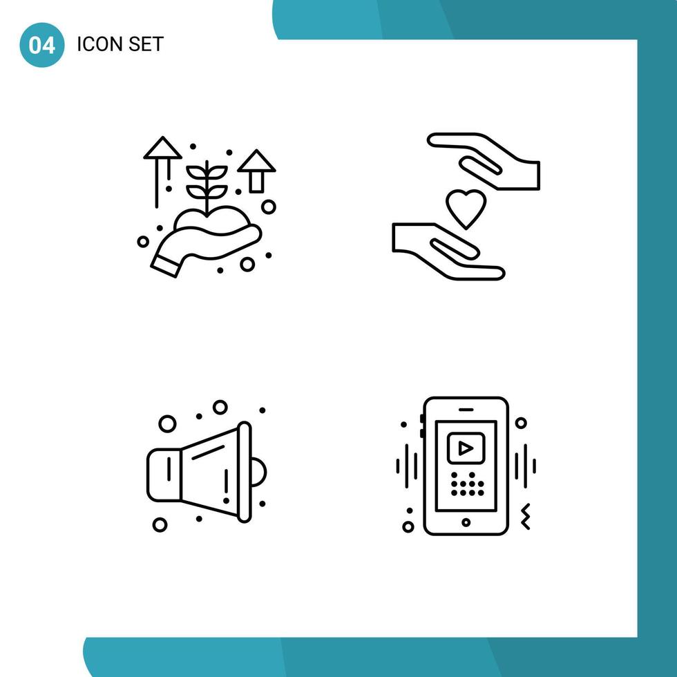 conjunto de pictogramas de 4 cores planas de linhas preenchidas simples de elementos de design de vetores editáveis de vídeo de megafone de inicialização de negócios