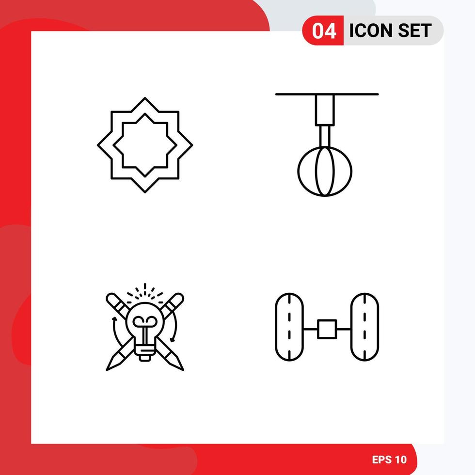 pacote de interface do usuário de 4 cores planas básicas de linha preenchida de elementos de design de vetores editáveis de bulbo de estrela de batedor de arte