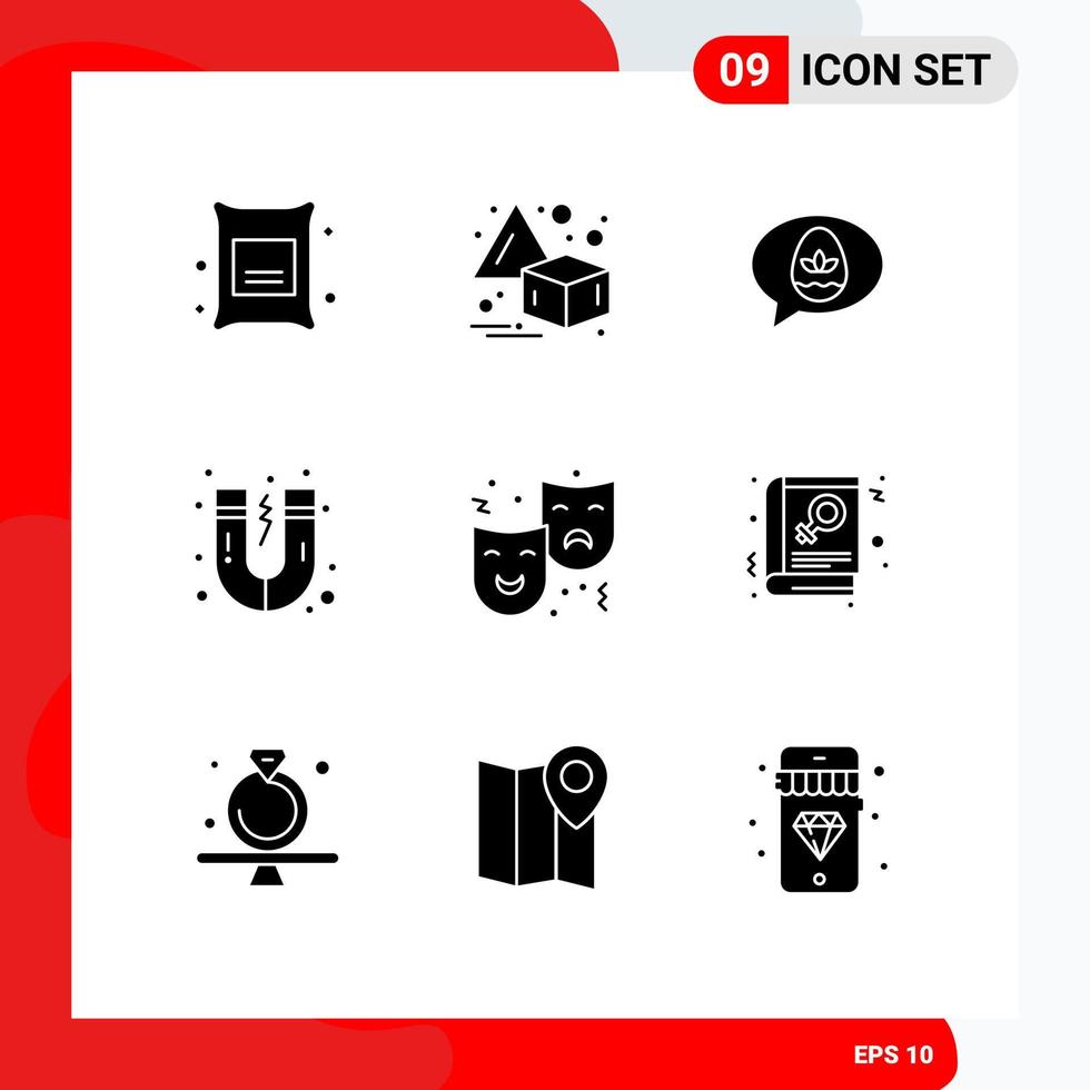 9 ícones criativos sinais modernos e símbolos de ímã de máscara de ovo de rosto de circo editável elementos de design vetorial vetor