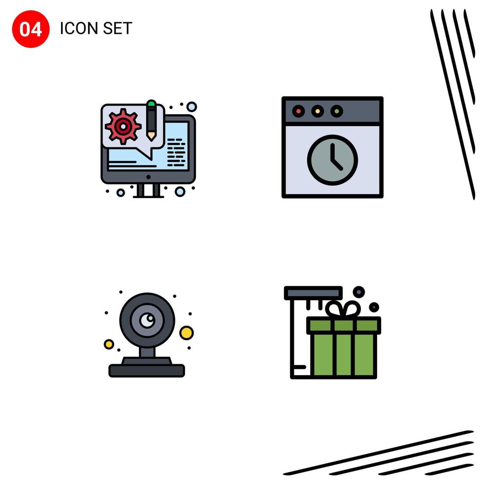 4 cores planas de linhas preenchidas de vetores temáticos e símbolos editáveis de design de web design de webcam elementos de design de vetores editáveis de presente mac
