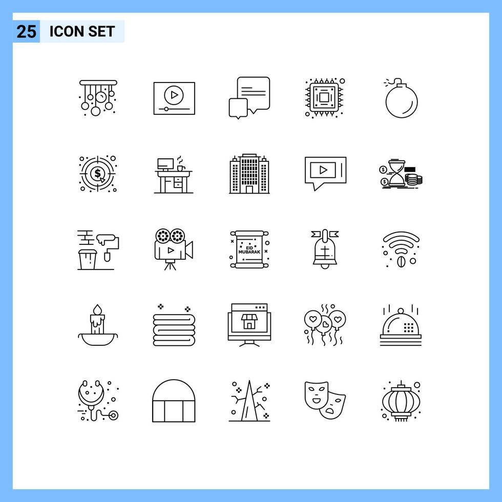 pacote de interface do usuário de 25 linhas básicas de conversa de explosão de moeda elementos de design de vetores editáveis de microchip explosivo