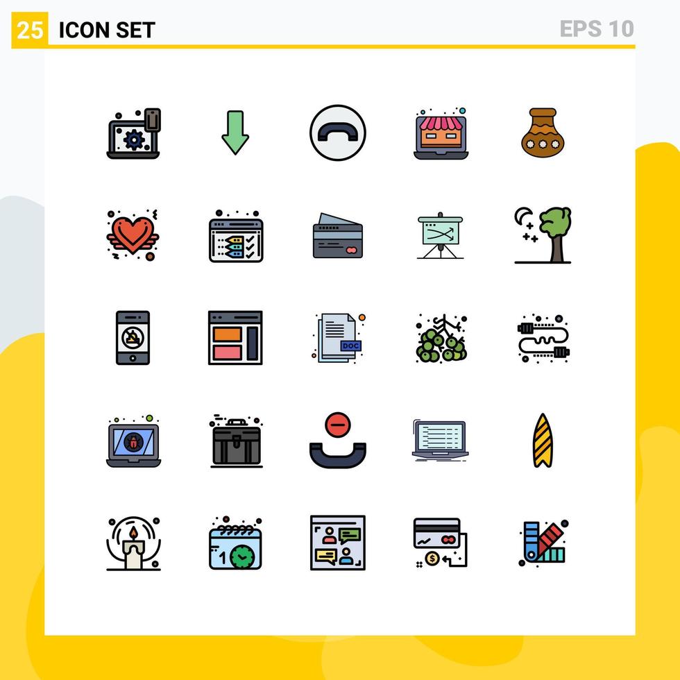 pacote de interface do usuário de 25 cores planas de linha preenchida básica de download de loja on-line de areia para laptop da web elementos de design de vetores editáveis