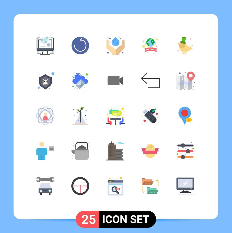 25 símbolos universais de cores planas da celebração da mosca, tecnologia verde, planeta terra, elementos de design vetorial editáveis vetor