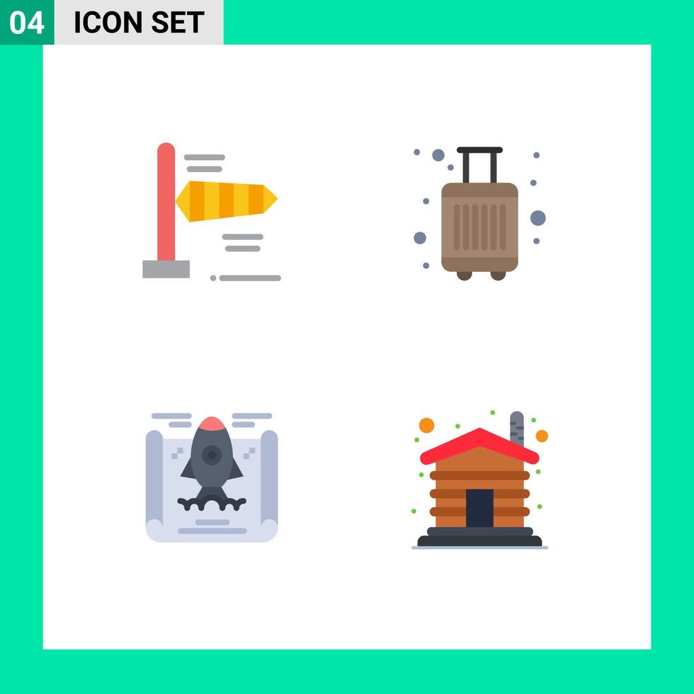 grupo de 4 ícones planos modernos definidos para elementos de design de vetores editáveis de madeira de turista de foguete aéreo