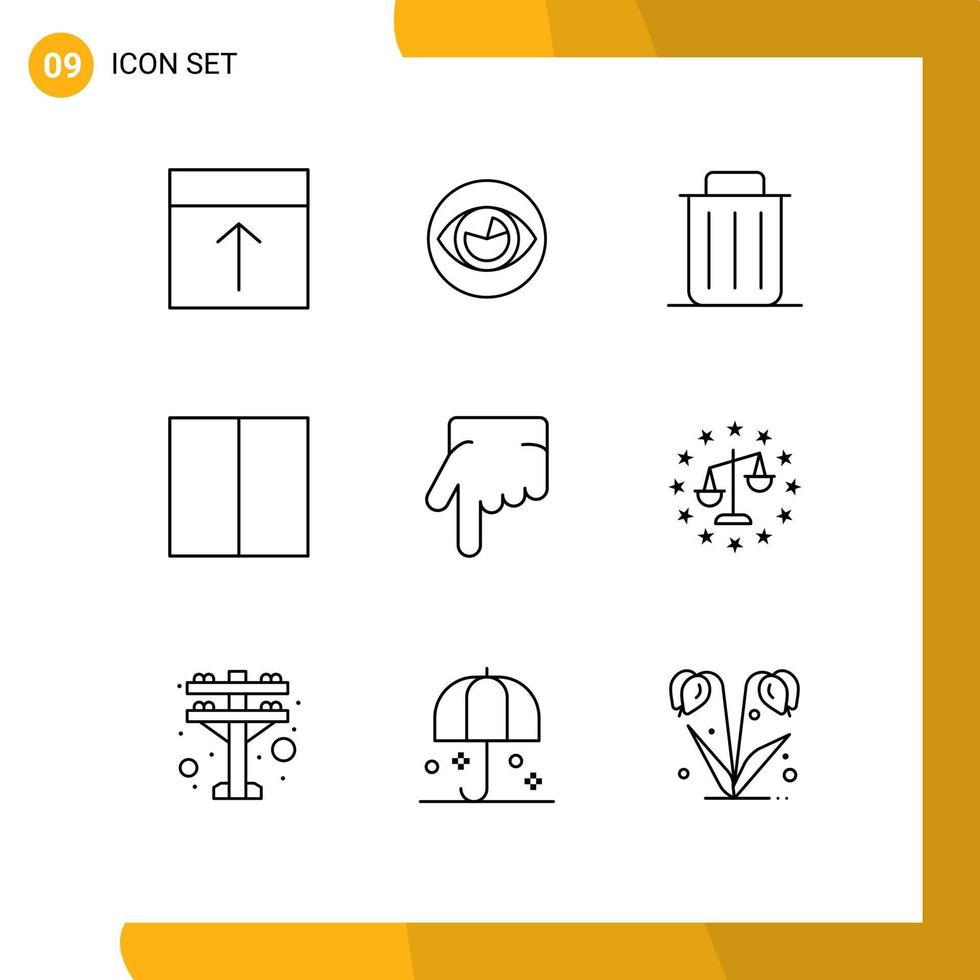conjunto moderno de 9 contornos e símbolos, como grade de layout, realidade, lixo, reciclar elementos de design vetorial editáveis vetor