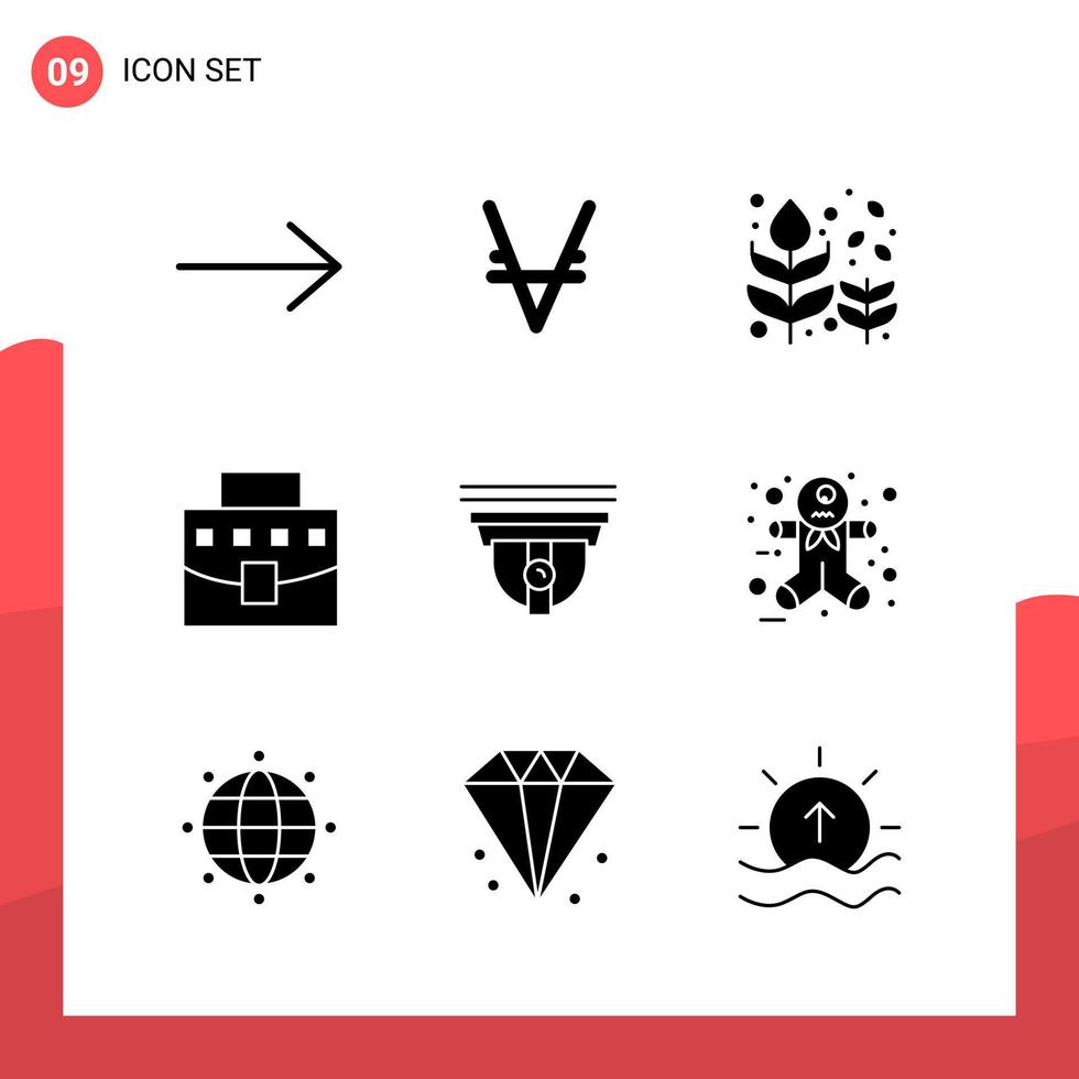 pacote de 9 ícones de glifos universais para mídia impressa em fundo branco criativo ícone preto vector background