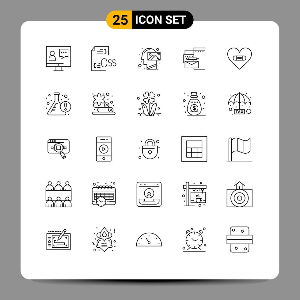 grupo de símbolos de ícones universais de 25 linhas modernas de elementos de design de vetores editáveis de missão de desenvolvimento de publicidade de identidade