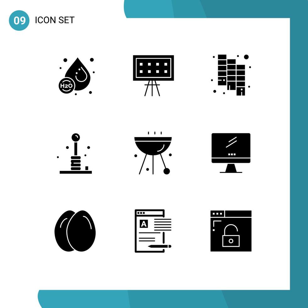 grupo de símbolos de ícone universal de 9 glifos sólidos modernos de catálogo de recreação para churrasco jogar divertidos elementos de design de vetores editáveis