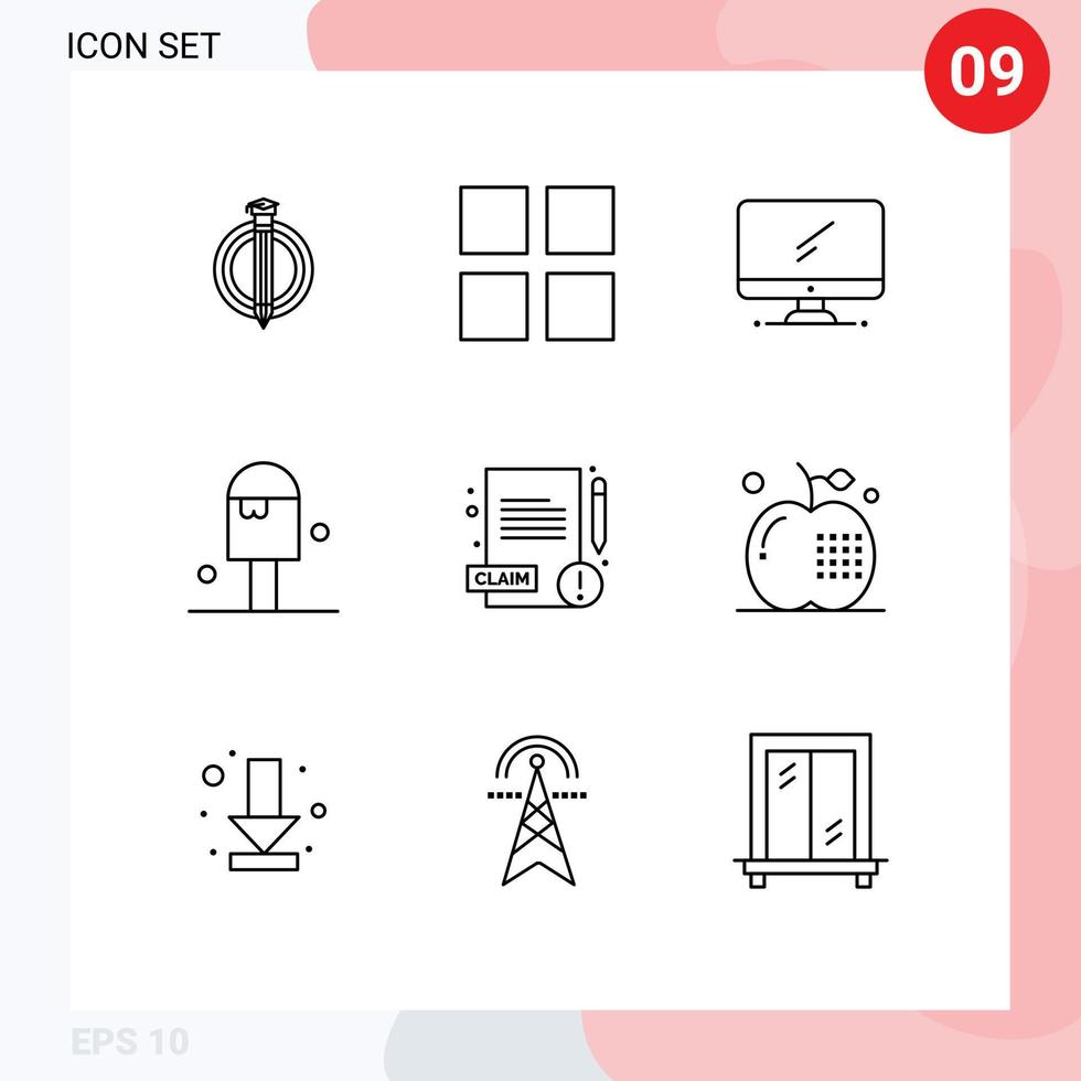 grupo de símbolos de ícone universal de 9 contornos modernos do relatório monitor de verão sorvete praia elementos de design vetoriais editáveis vetor