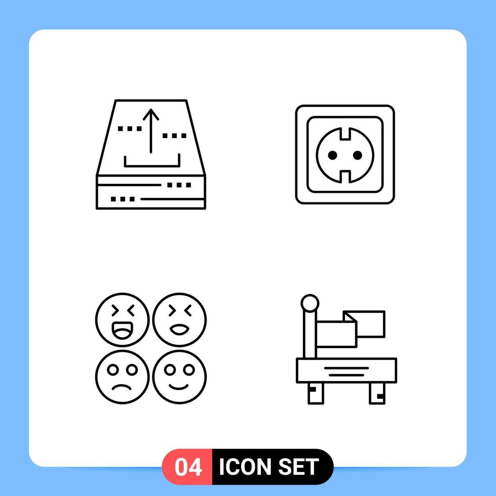 Símbolos de contorno de pacote de ícones pretos de 4 linhas para aplicativos móveis isolados em fundo branco 4 ícones definir fundo de vetor de ícone preto criativo