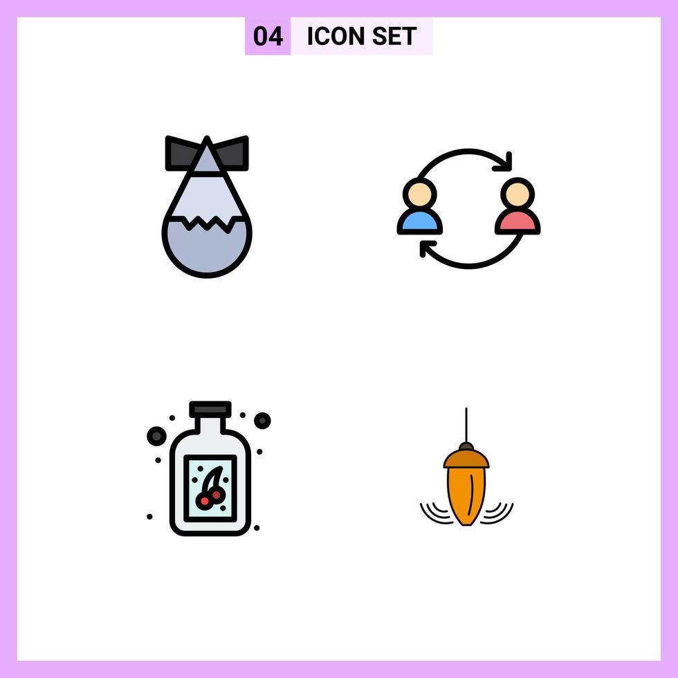 pacote de interface do usuário de 4 cores planas básicas de linha preenchida de frutas de bomba transferência de avatar chumbada elementos de design de vetores editáveis