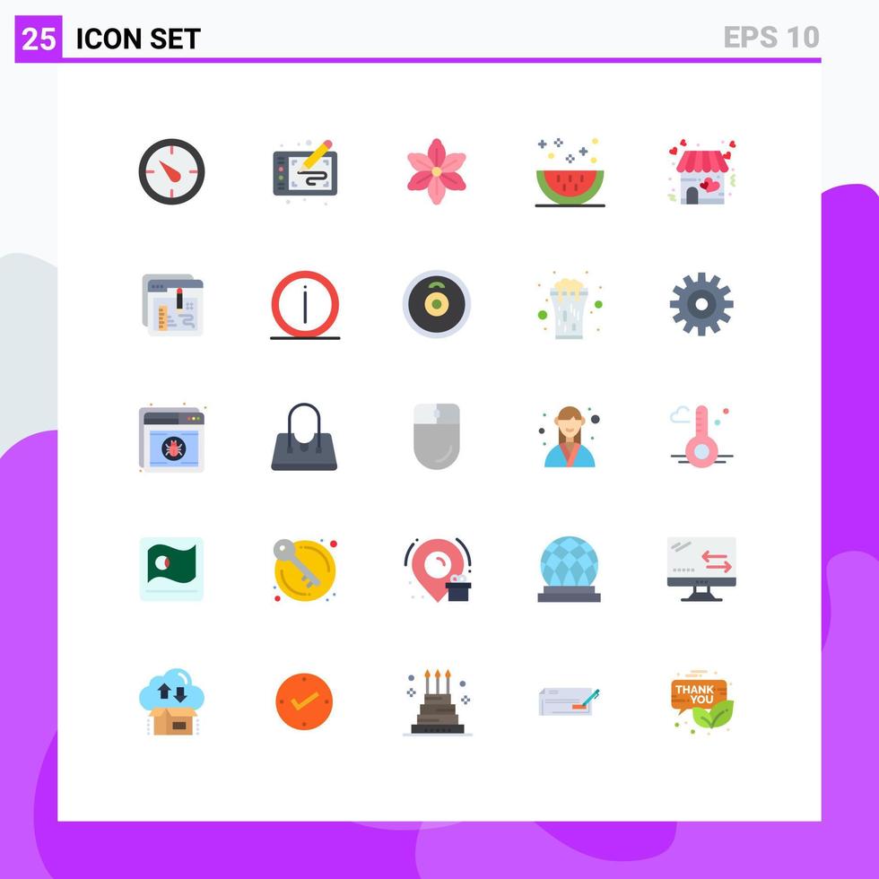 Pacote de cores planas de 25 interfaces de usuário de sinais e símbolos modernos de refeição de amor comida de flores cozinhando elementos de design de vetores editáveis