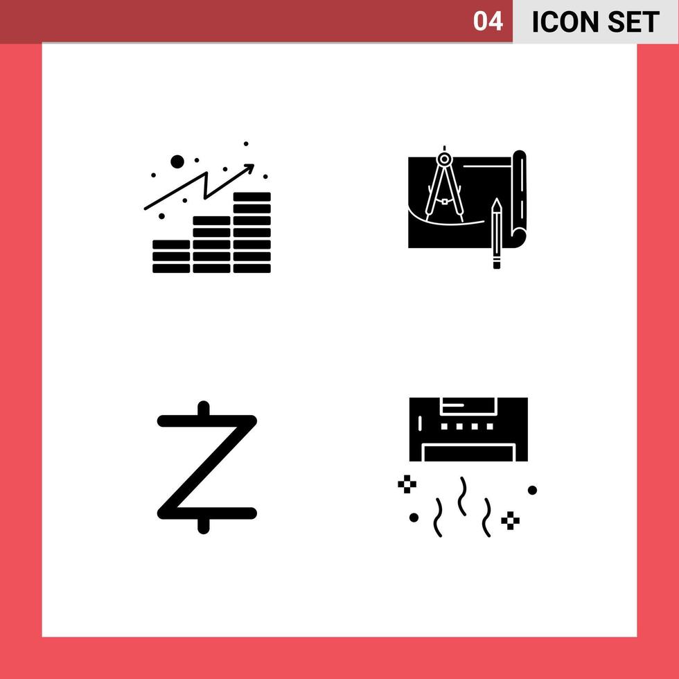 pacote de linha vetorial editável de 4 glifos sólidos simples de investimentos de planos analíticos elementos de design vetorial editáveis de moeda de impressão azul vetor