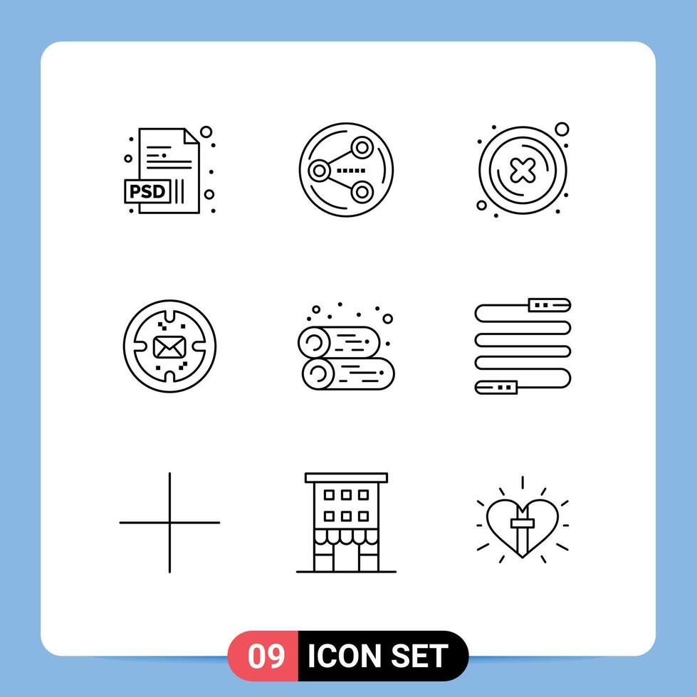conjunto de 9 sinais de símbolos de ícones de interface do usuário modernos para cabine de lareira cross mail finanças elementos de design de vetores editáveis