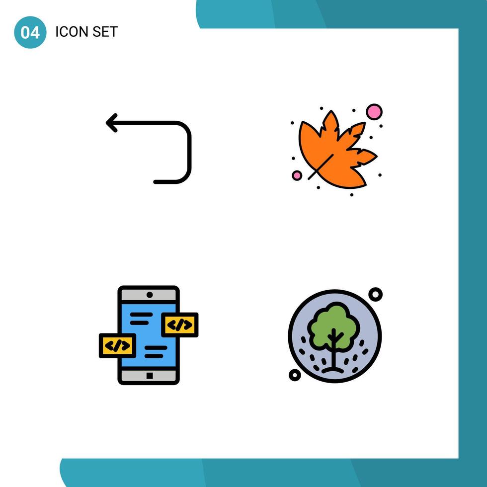 conjunto de 4 sinais de símbolos de ícones de interface do usuário modernos para seta div de volta natureza árvore elementos de design de vetores editáveis
