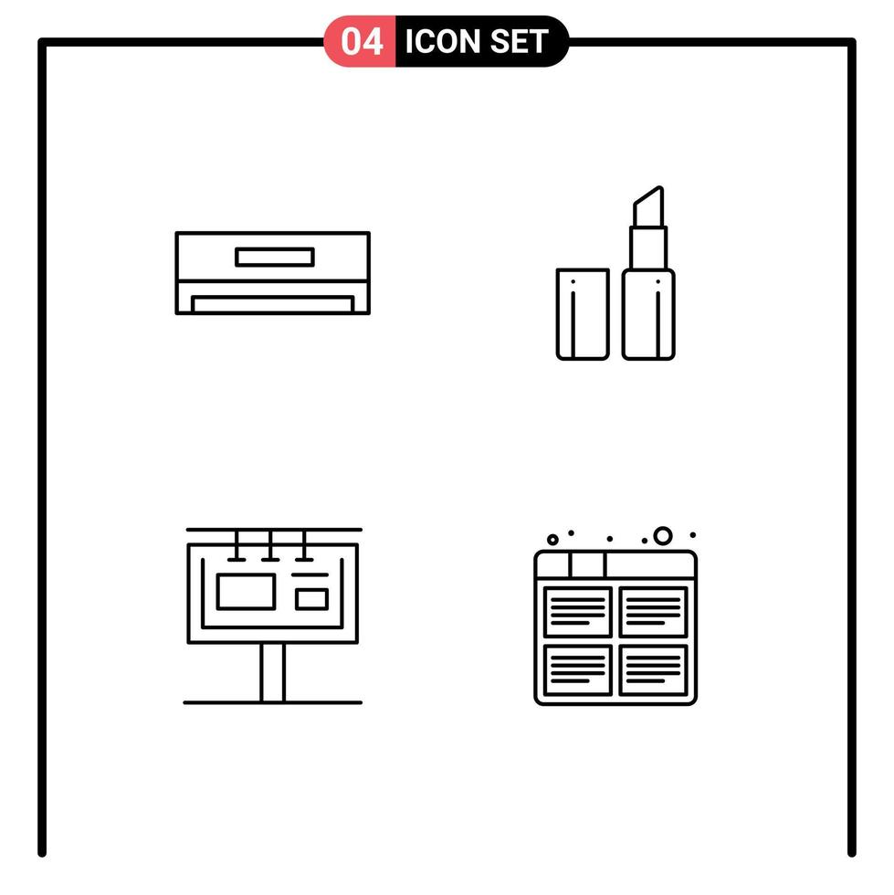 conjunto de 4 sinais de símbolos de ícones de interface do usuário modernos para placa de placa de tecnologia de publicidade de ar condicionado elementos de design de vetores editáveis