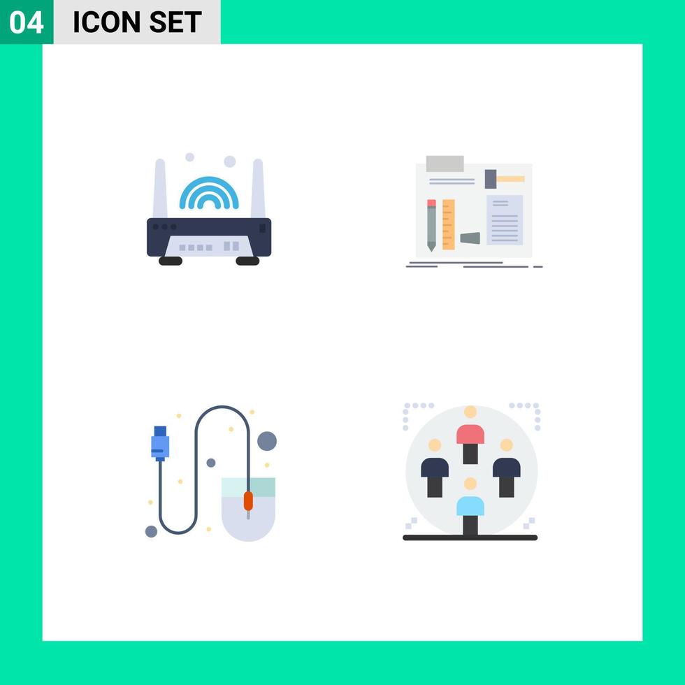 pacote de interface de usuário de 4 ícones planos básicos de tecnologia de computador de dispositivo elementos de design de vetores editáveis de mouse diy