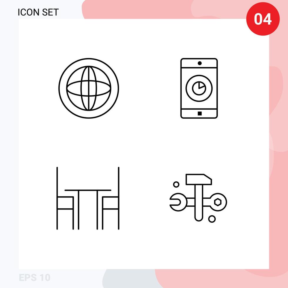 grupo de 4 sinais e símbolos de cores planas de linha preenchida para cadeira central ajudam elementos de design de vetores editáveis de móveis móveis