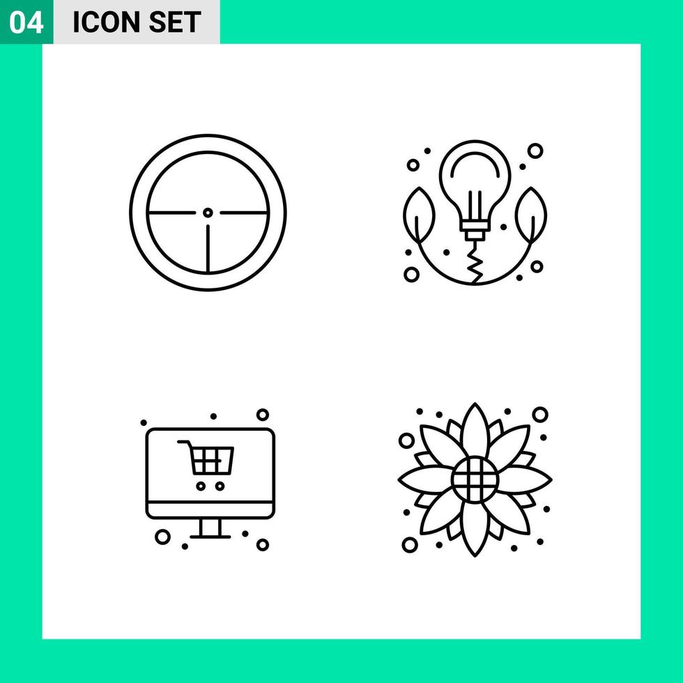 pacote de 4 ícones de estilo de linha definir símbolos de contorno para imprimir sinais criativos isolados no fundo branco conjunto de 4 ícones de fundo de vetor de ícone preto criativo