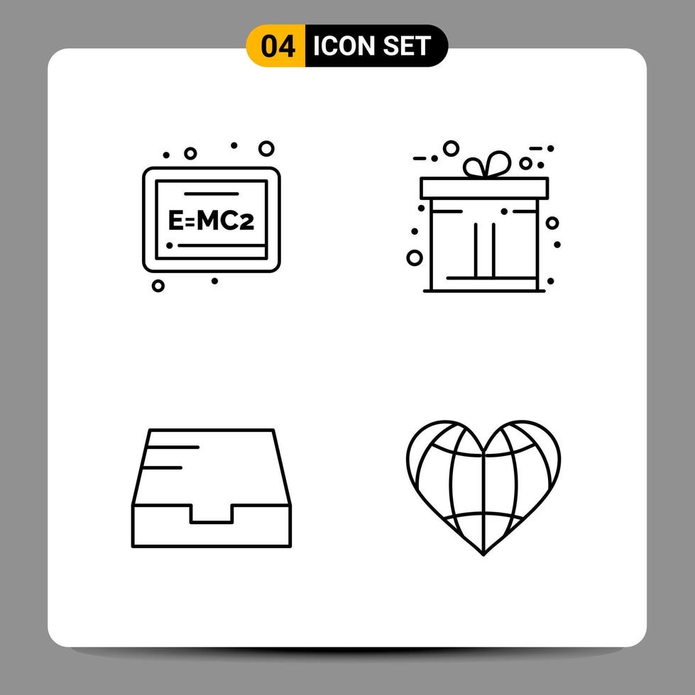 4 sinais de símbolos de contorno de pacote de ícones pretos para designs responsivos em fundo branco 4 ícones definem o fundo criativo do vetor de ícones pretos