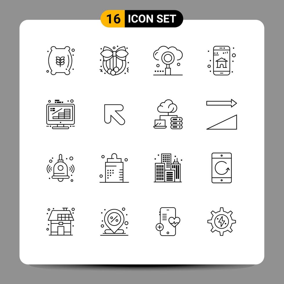 conjunto moderno de 16 contornos pictograma de moedas motor de aplicativo móvel aplicativo inteligente elementos de design de vetores editáveis