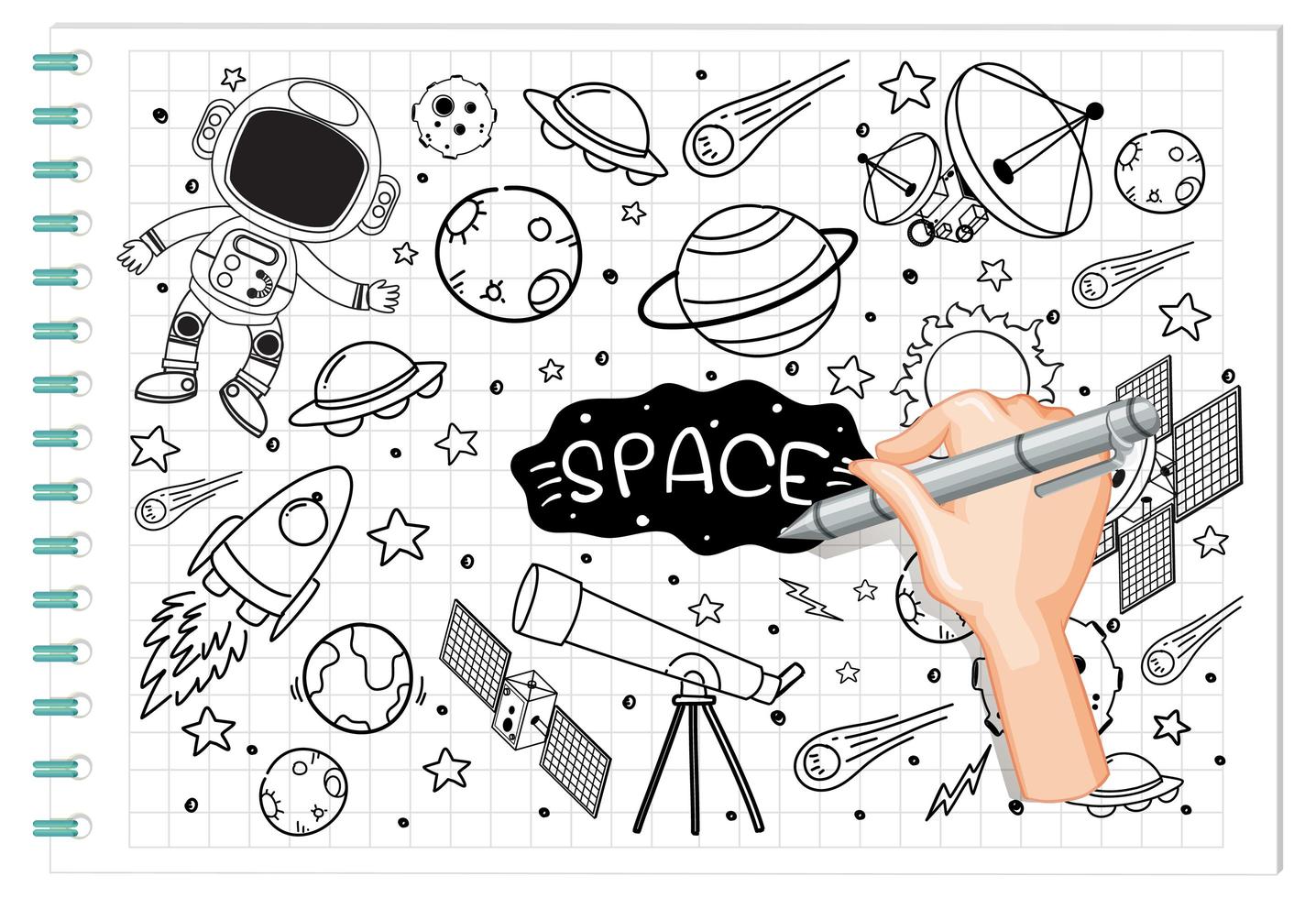 mão desenhando elemento de espaço em estilo doodle ou esboço no papel vetor