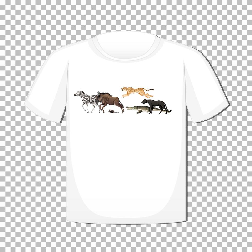 desenho de grupo de animais selvagens em t-shirt isolado em fundo transparente vetor