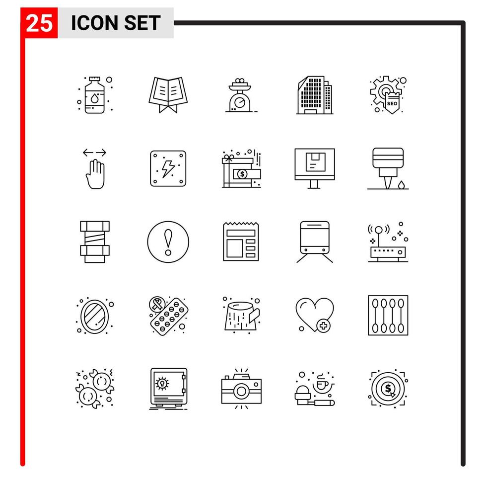 pacote de interface do usuário de 25 linhas básicas de elementos de design de vetor editável de casa de máquina de desenvolvimento de seo