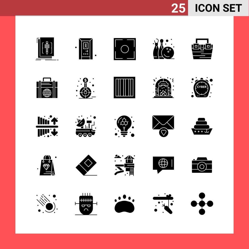 25 símbolos de glifo de estilo sólido do pacote de ícones em sinais simples de fundo branco para design geral de fundo vetorial de ícones pretos criativos vetor