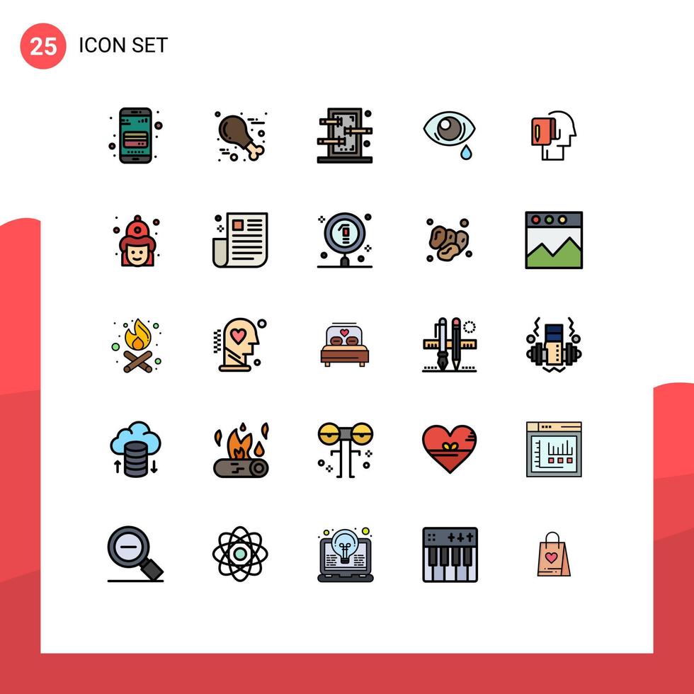 25 ícones criativos, sinais e símbolos modernos de começar do zero, caixa triste, olho, olho, elementos de design vetorial editáveis vetor
