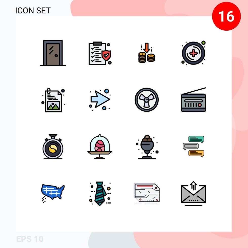 conjunto de pictogramas de 16 linhas simples preenchidas com cores planas de dinheiro de desenvolvimento de imagens, além de adicionar elementos de design de vetores criativos editáveis