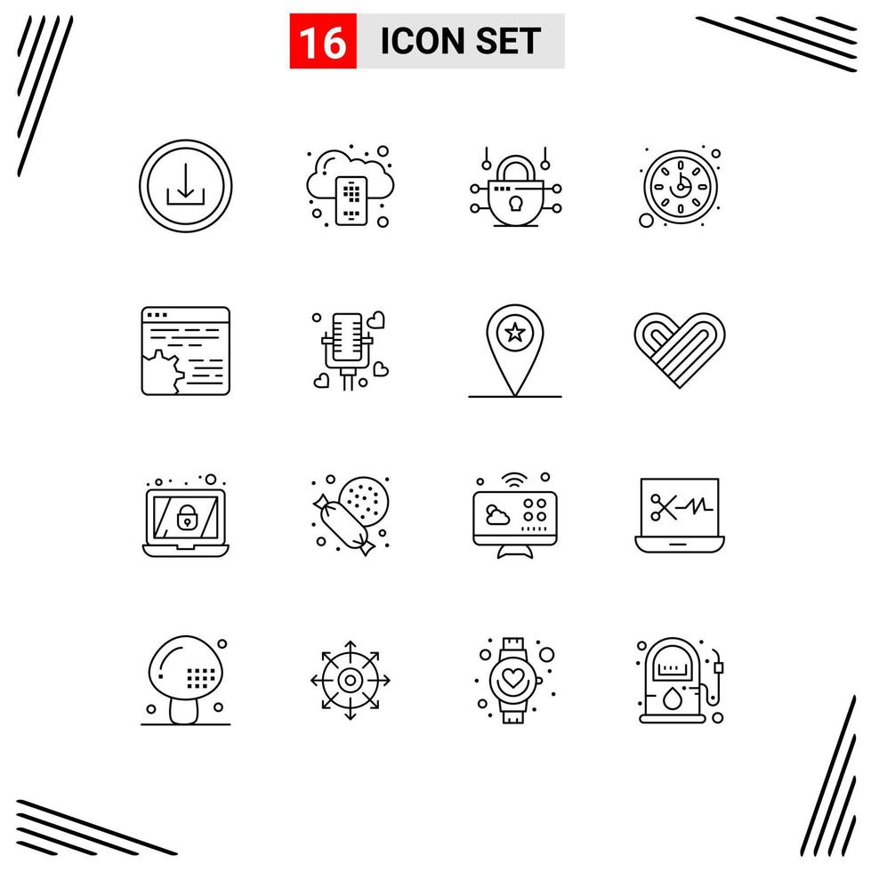 pacote de interface de usuário de 16 esboços básicos de elementos de design de vetores editáveis de tempo de api de internet de configuração de código