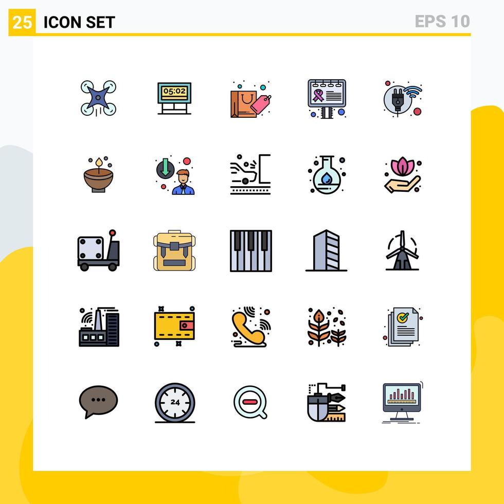grupo de 25 sinais e símbolos de cores planas de linha preenchida para elementos de design de vetor editável de anúncio de conscientização de saco de sinal de plugue