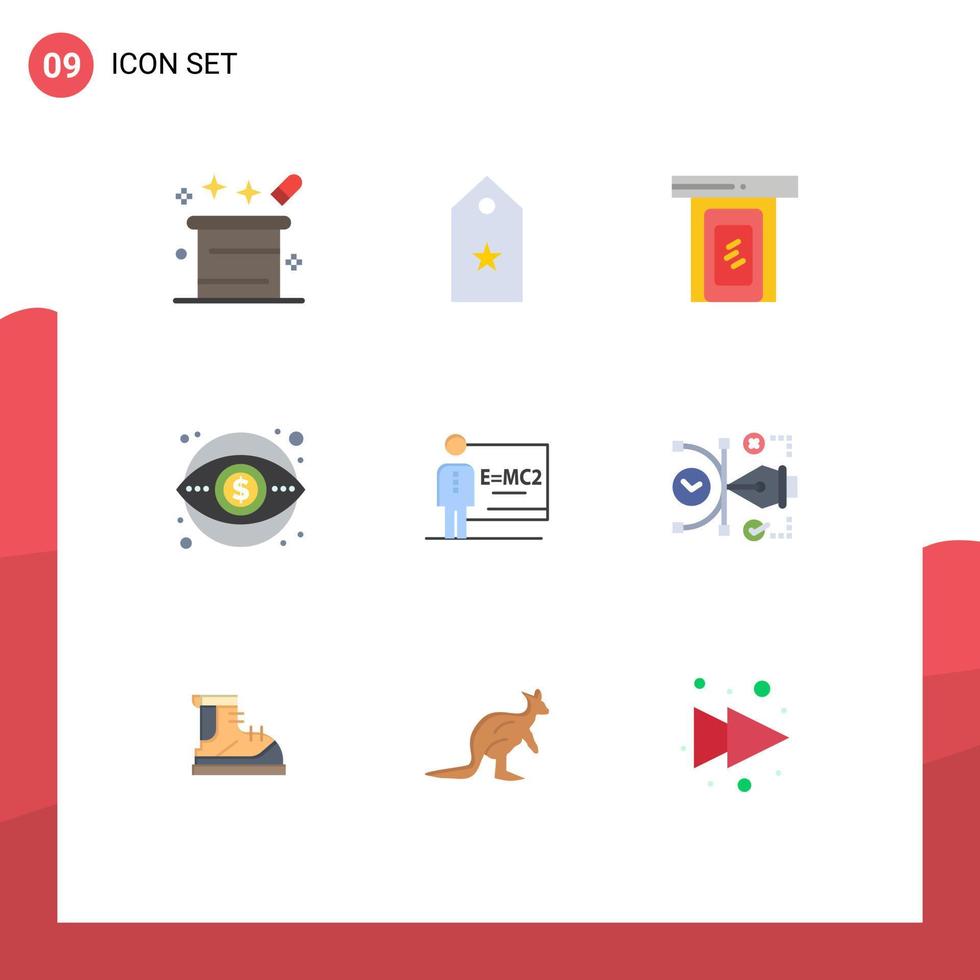 conjunto de 9 pacotes de cores planas comerciais para elementos de design de vetores editáveis de porta de negócios estrela de finanças de dinheiro