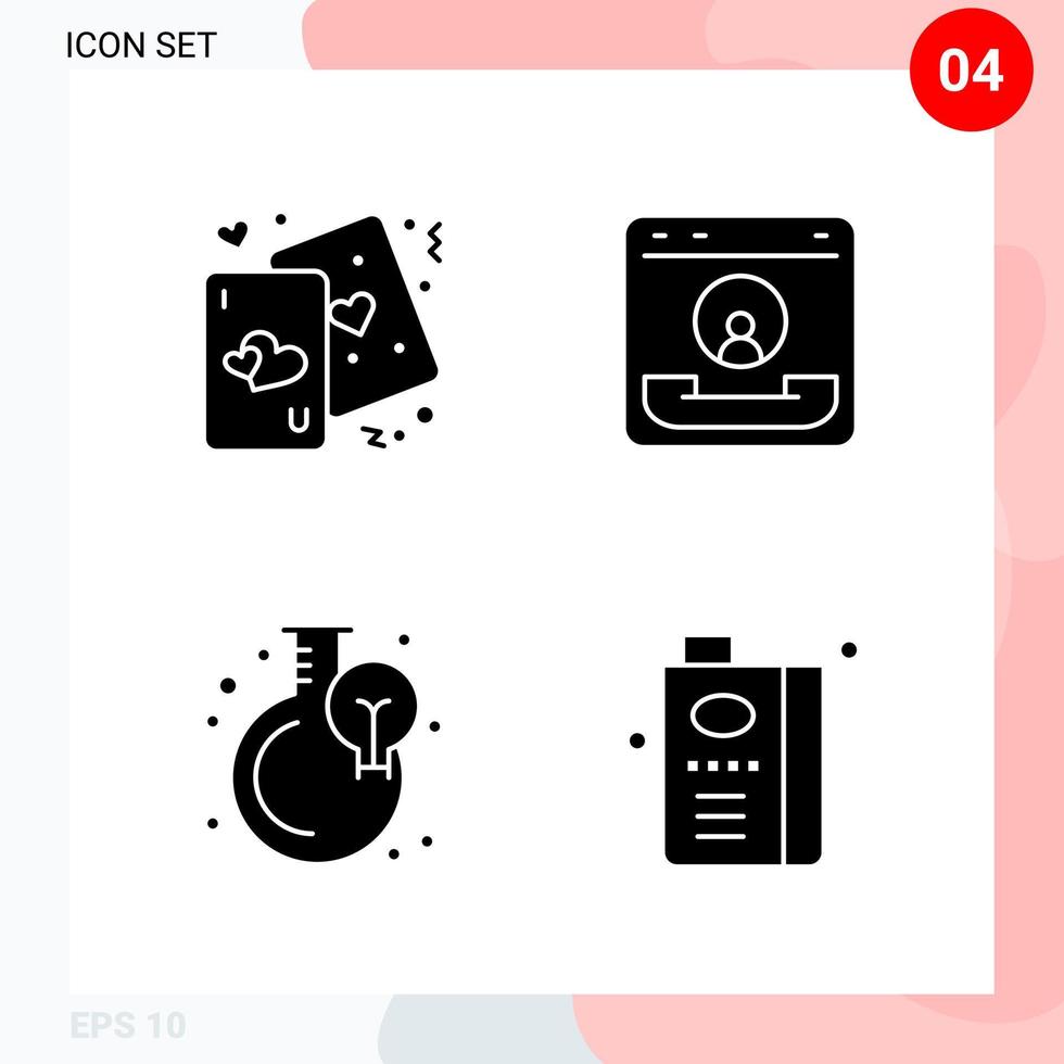pacote vetorial de 4 ícones em pacote de glifos criativos de estilo sólido isolado em fundo branco para web e fundo de vetor de ícones pretos criativos móveis