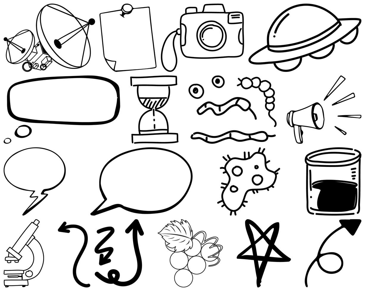 conjunto de item e símbolo desenhado à mão doodle vetor