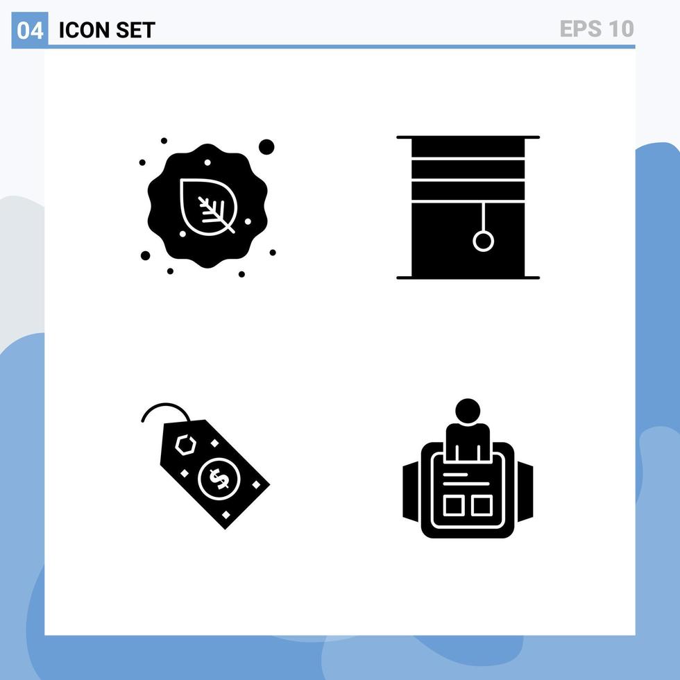 pacote de interface do usuário de 4 glifos sólidos básicos de elementos de design de vetores editáveis de rótulo de design vegano laminado de dieta