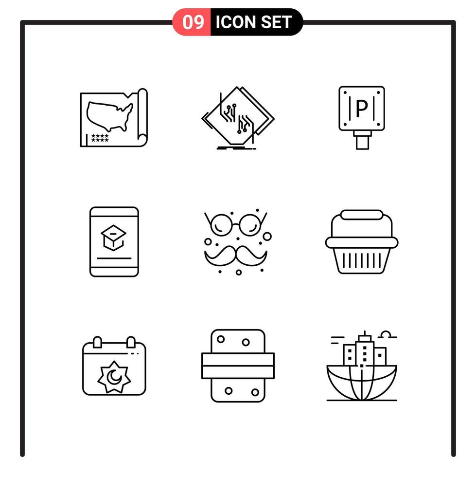 conjunto de 9 ícones de estilo de linha para símbolos de contorno da web e móveis para sinais de ícone de linha de impressão isolados no fundo branco 9 conjunto de ícones criativos ícone preto fundo vetorial vetor