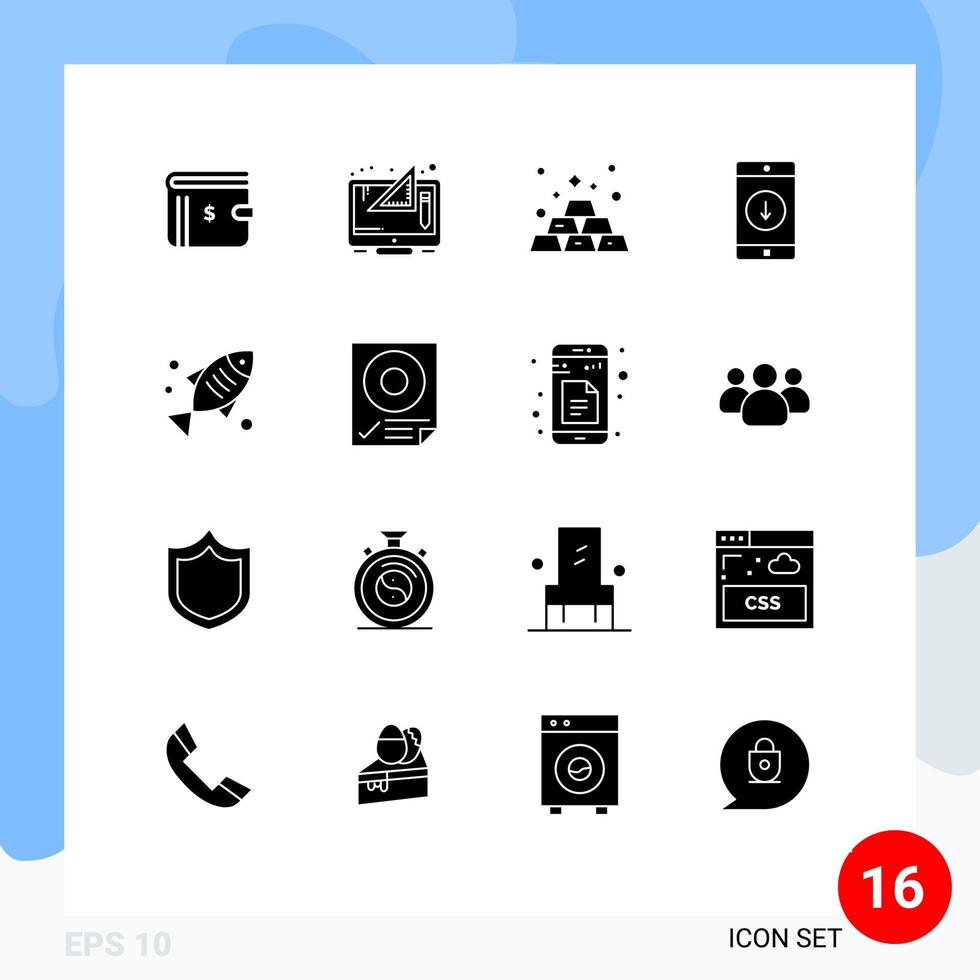 16 ícones criativos, sinais e símbolos modernos de elementos de design de vetores editáveis de barra de ouro de aplicativo gráfico móvel para baixo